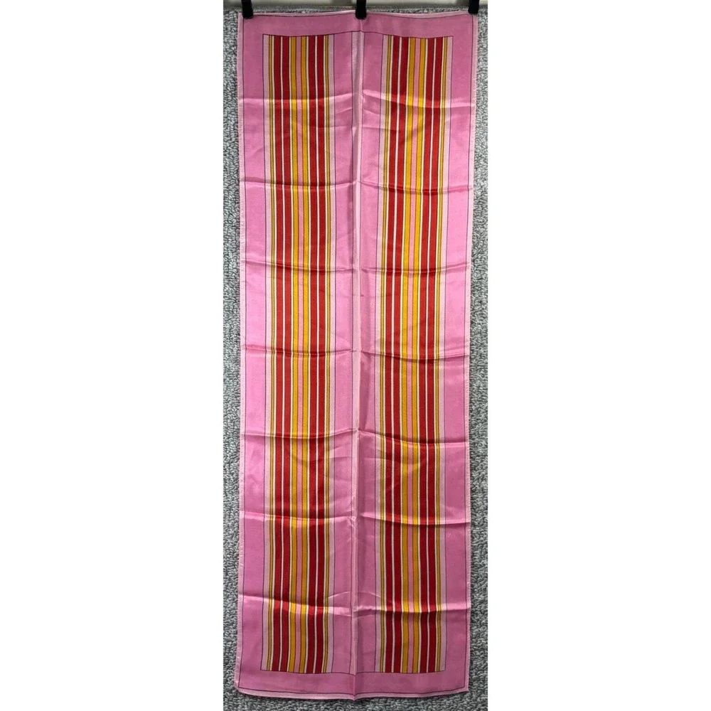 Geometric Pink Scarf 15x44 Multi Stripe Red Gold White Rectangular Satin 60s Mod